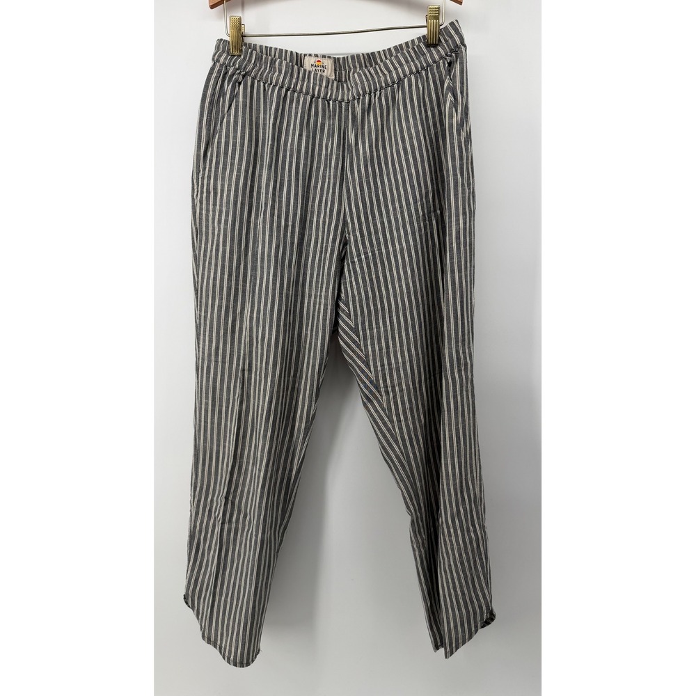 Marine Layer Allison Striped Tencel Pants Navy White Elastic Waist Medium
